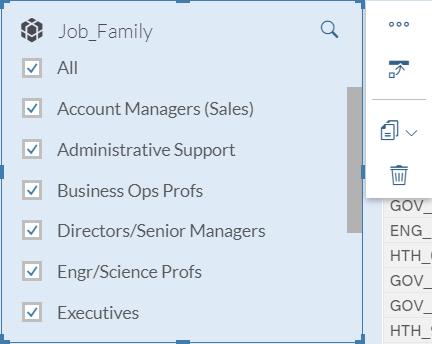 Insert Input Control from the top toolbar. Edit the data source to reflect your output model. For the dimension, select Job_Family and select All Members. Click OK.