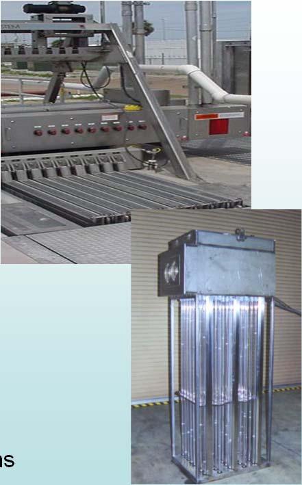 UV Design Dose For Reuse Reuse Media Filtration Membrane Filtration (MF and UF) Reverse Osmosis Minimum UV Design Dose (mj/cm 2 ) 100 80 50 %T 55 65 90 Turbidity Requirements Avg 2 NTU Peak 5 NTU Avg