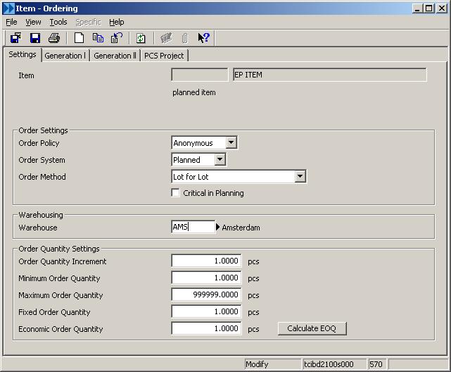 Order Planning Concepts 1-7 Item purchase data Field Critical for Order Acceptance (Item Methods tab) Description This field was intended for Assembly Control but never implemented.