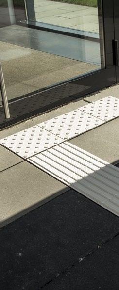 Wayfinding - Orientation - Guidance BARRIER FREE TACTILE INDICATORS made of acrylic resin hazard tiles for outdoor use TACTILE INDICATORS tactile height: 6 mm down to 2 mm number of studs: 32 stud Ø: