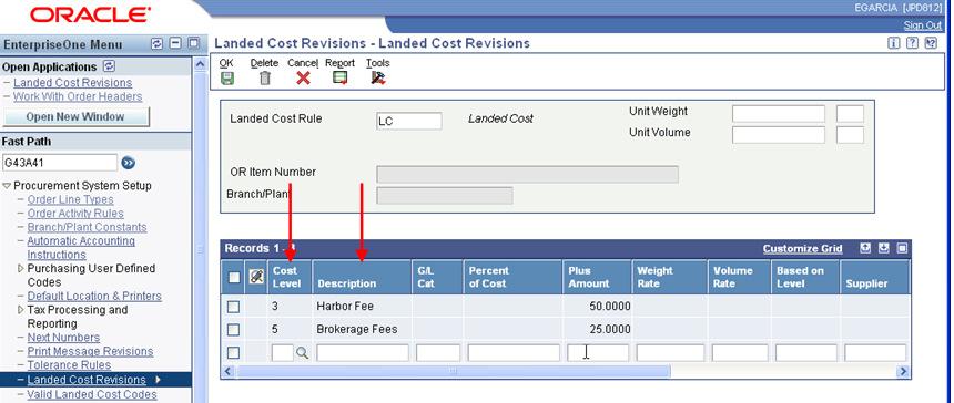 When assigning landed costs to an item or cost rule users must define the calculation for each landed cost on a per item basis.