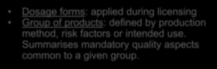 during licensing Group of products: defined by