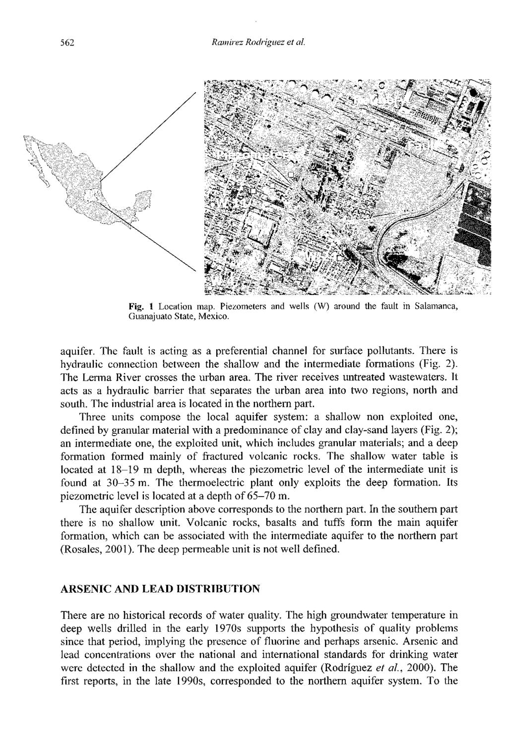 562 Ramirez Rodriguez et al. Fig. 1 Location map. Piezometers and wells (W) around the fault in Salamanca, Guanajuato State, Mexico. aquifer.