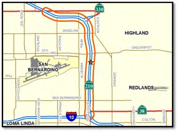 SR-210 Phase: Design/ROW Type: Mainline SR-210 LANE ADDITION HIGHLAND AVENUE TO SAN BERNARDINO AVENUE This gap closure project includes the addition of one general purpose lane in each direction