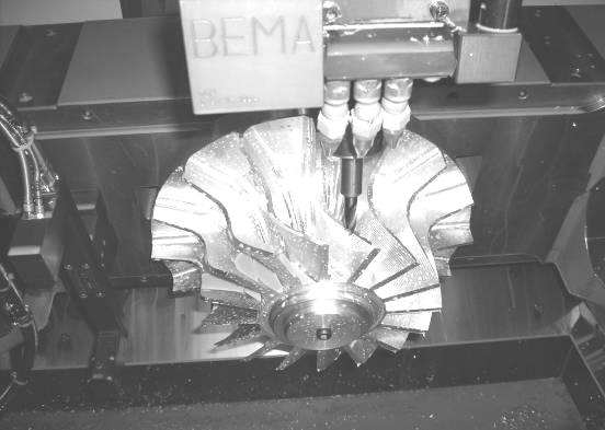 Figure 10: Fixturing design chosen to clamp the impeller on the machine tool table 4.
