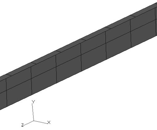 Figure 23. Stiffener modelled with shell elements. 1.6.3 Decreased stiffener spacing A third model was created with 33 % reduced stiffener spacing.