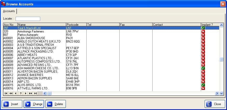 Accounts This menu item allows you to setup the accounts that you use within this system. The example browse window shown below has some data already setup.