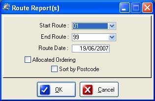 Route Sheets This menu item allows you the user to print out all the route sheets for incoming consignments for a specific route date.