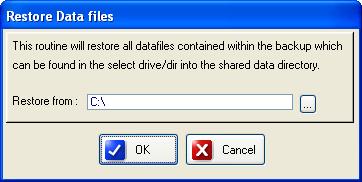 Restore This routine enables you to restore a backup file from a location. The window will look as below.