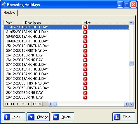 Holidays This menu item allows you to setup the public holidays that your honour, these Holidays are maintained by the Hub, but you can modify these if required.