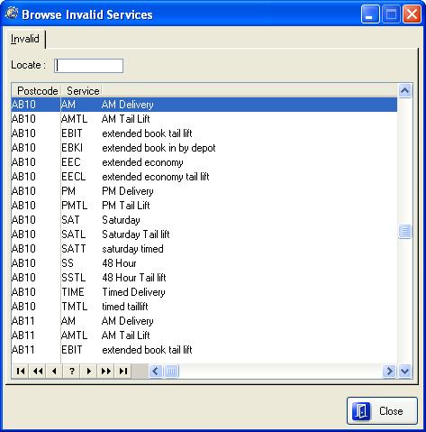 Inv Services This menu item allows you to view the complete TPN invalid services file, this file is automatically updated during the