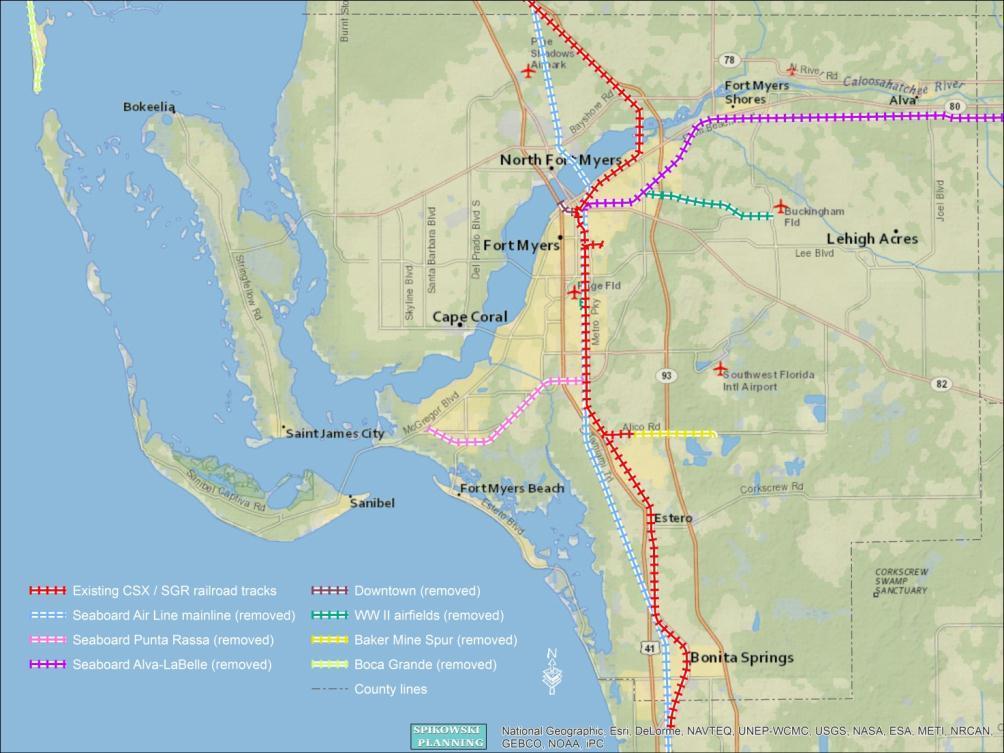 extended west from the San Carlos/Alico Road area to Punta Rassa. Another SAL line extended east from Fort Myers to LaBelle.