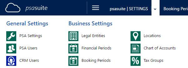 2.1 ORGANIZATION AND FINANCIALS (BASIC) Step 1: Create booking periods Under psasuite SETTINGS click Booking Periods.