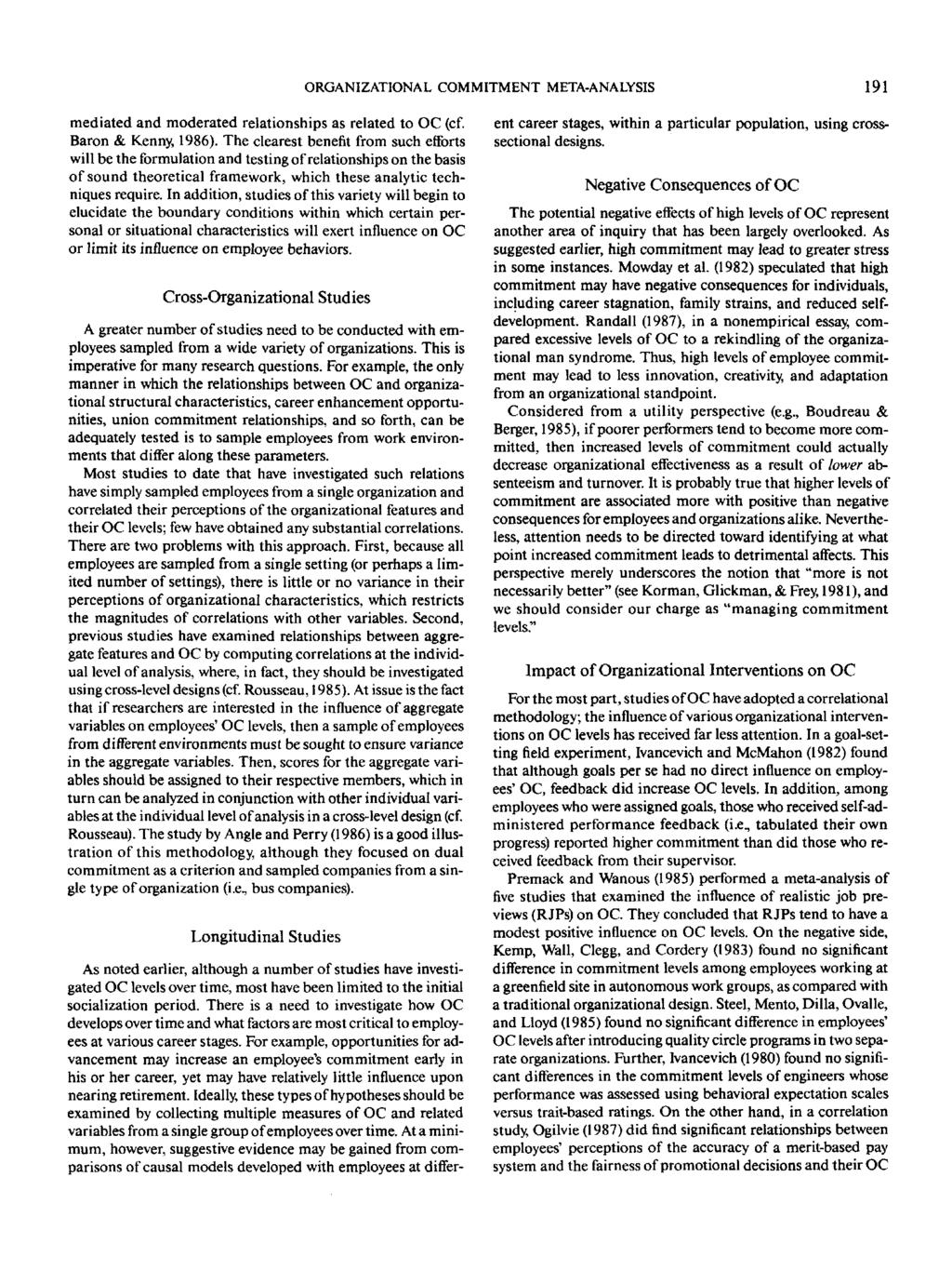 ORGANIZATIONAL COMMITMENT META-ANALYSIS 191 mediated and moderated relationships as related to OC (cf. Baron & Kenny, 1986).