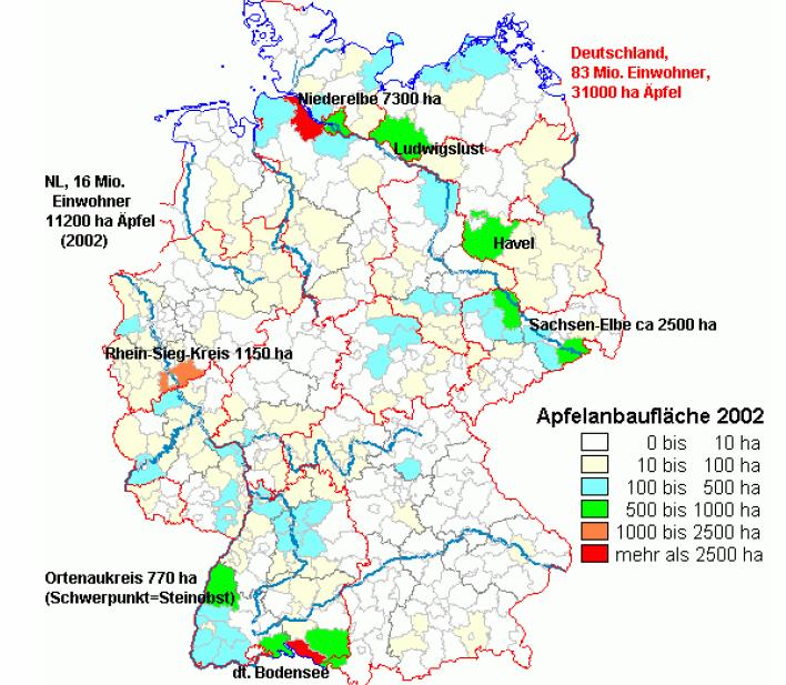 Main regions of apple tree plantations Germany 83 Mill. Inhabitants 31 000 ha apple trees Netherlands 16 Mill.