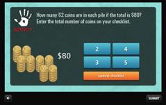 How many $2 coins are in each pile if the total is $80? Enter the total number of coins on your checklist. - Checklist Write the number of coins for each time you count them.