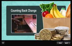 Watch how Molly counts back the money that is the change for her customer.