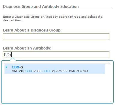 2. Click on the name of the antibody in the drop down