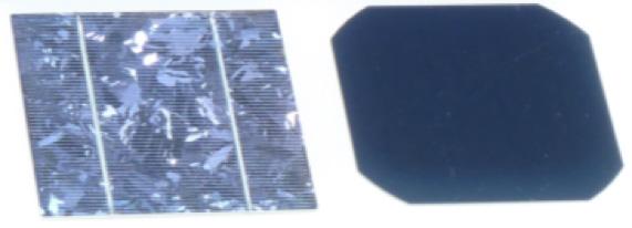 To fabricate either a monocrystalline or a polycrystalline silicon cell, a saw cuts wafers out of a large silicon crystal ingot.