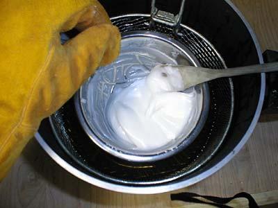 Once the initial batch was melted, the remaining powder was added to the bowl. Mixing was continued until this had melted as well.
