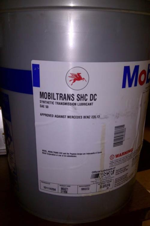 Sample #2 MobilTrans SHC DC MobilTrans SHC DC is produced by Exxon Mobil Corporation. This is the fluid required by Mercedes Benz for use in the G56 transmission.