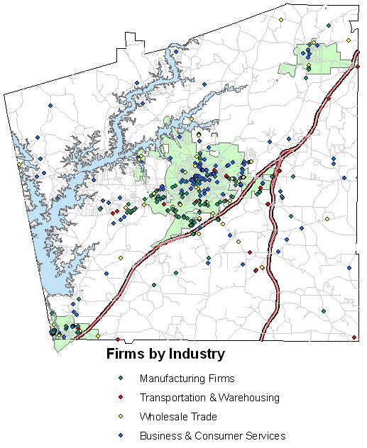 Business Development Assessment for County, Georgia August 2008 Page 25 The location of each establishment in the four selected industry categories is shown in Figure 8 below.