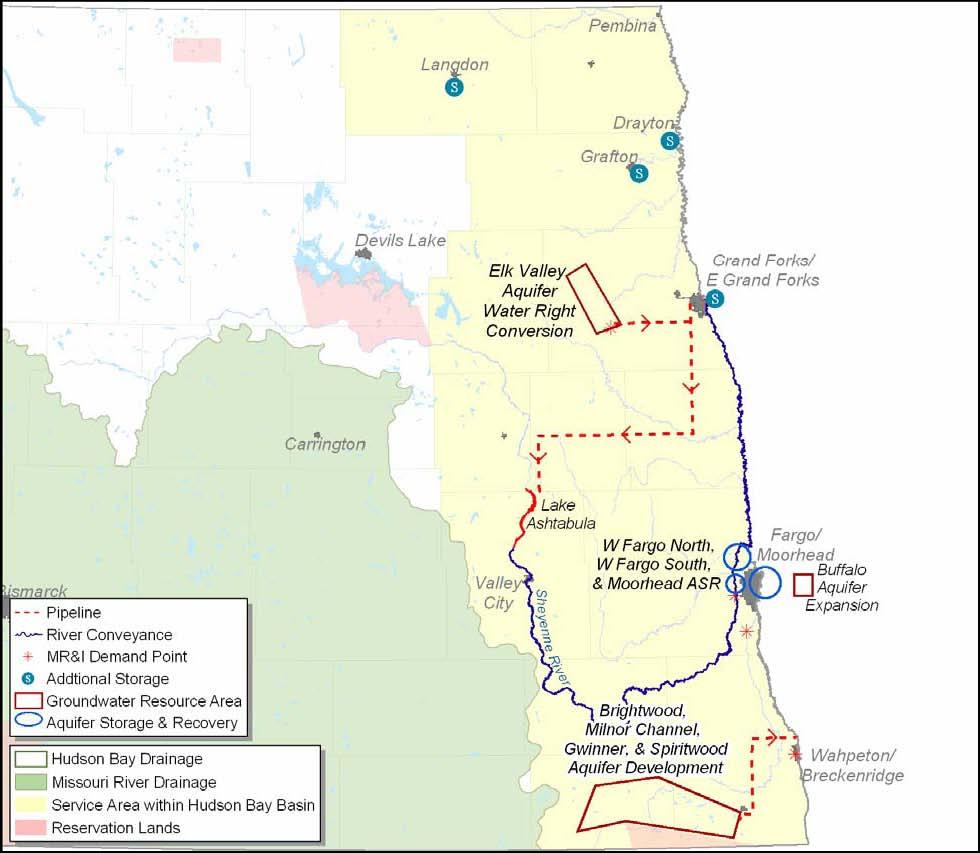 Red River Valley Water Supply Project DEIS North Dakota In-Basin Alternative This alternative would supplement existing water supplies and uses the Red River and other North Dakota water sources to