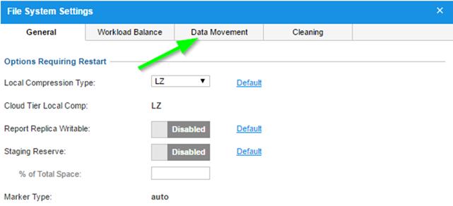 Figure 33 - DD accessing Data Movement management UI Along with scheduling the frequency, the actual data movement policy must be created.