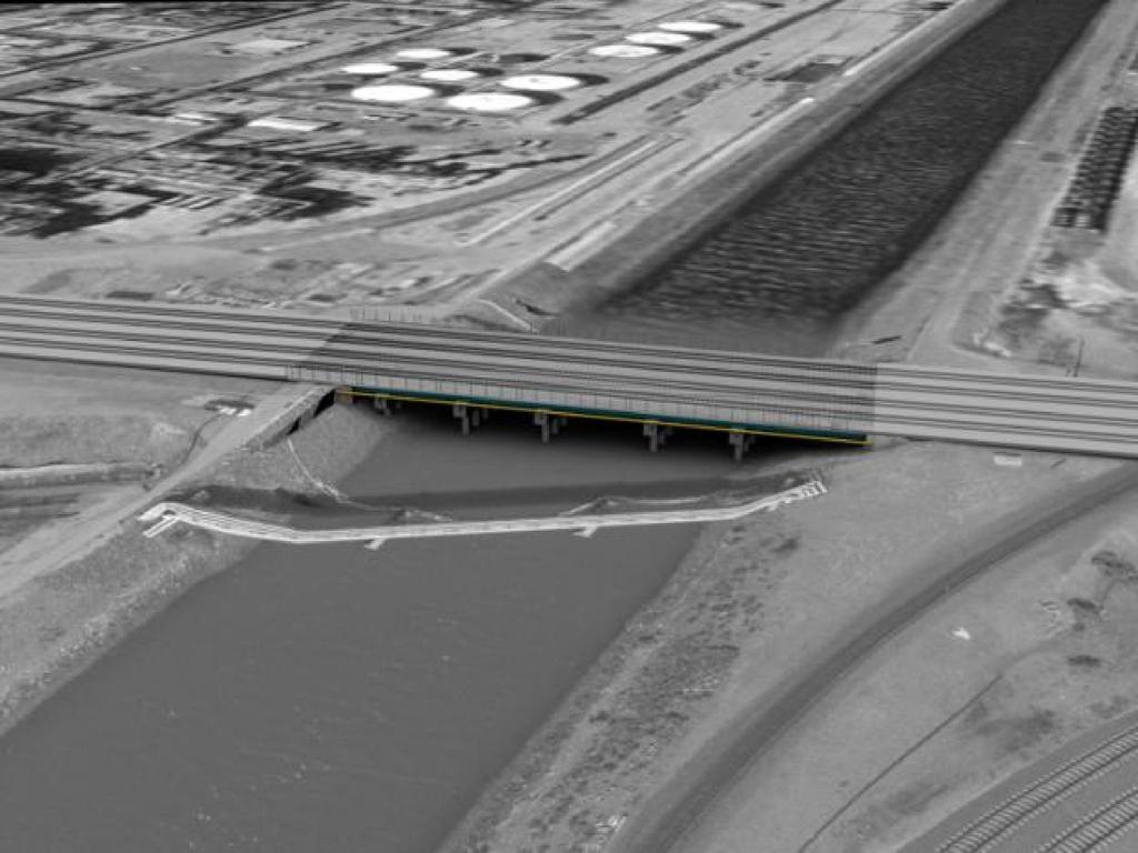 Dominguez Channel Bridge. The rail bridge over the Dominguez Channel would need to be widened to accommodate the south lead tracks as shown in Figure -.
