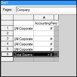 The following figure shows an example of the grid with the revenue account in row 1, expense accounts in rows 3 through 5, and total expenses in row 6. 9.