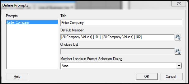 Chapter 5 General Ledger Reporting 3. Set a runtime prompt for the Company dimension to provide the flexibility of selecting any company or combination of companies at runtime. a. b. c. d. e. f. g. h.