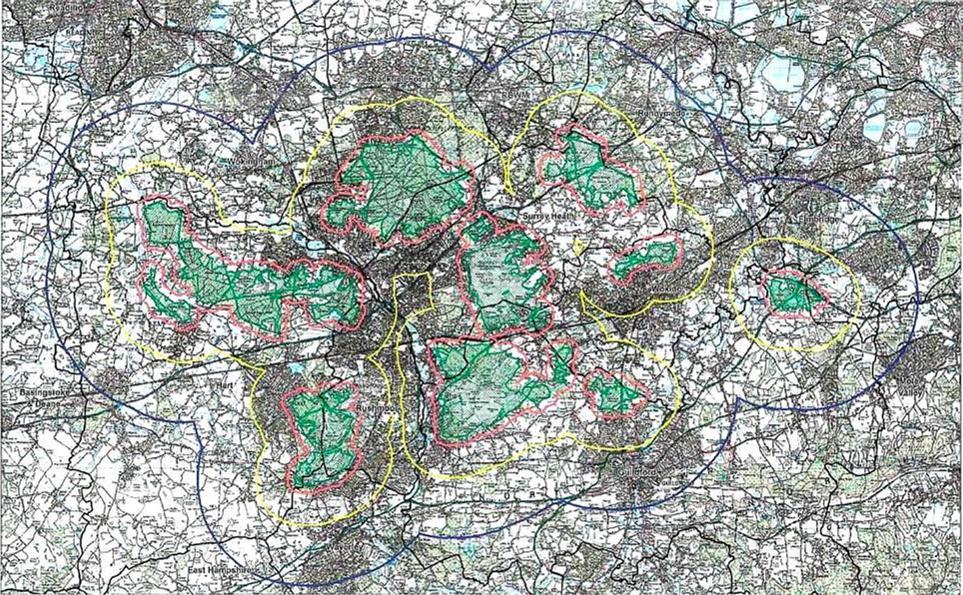 Thames Basin Heaths SPA: strategic level mitigation using buffer zones and SANGS NE rule : within 400m: no
