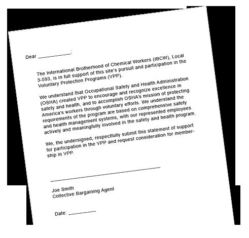Support Letter Sites should provide written documentation to OSHA of either union support or union