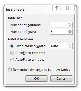 Select the Insert Table option as shown below: Enter the