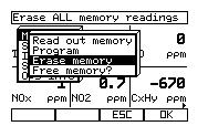 5.4 Delete entire memory Caution: the entire memory of the Analyzer Box or the Control Unit will be deleted regardless of which location or file the readings are stored.
