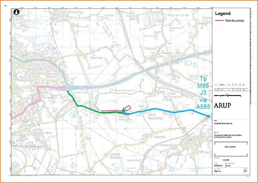Figure 1: Site Access and Routes for HGVs This TMP has been produced to formalise the management of HGV traffic between the Site and the Strategic Road Network (SRN), being the M55 at junctions 3 and