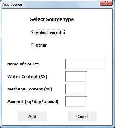 Figure 6: Add Source (Animal Excreta) Figure 7: Add Source (Other) 4.