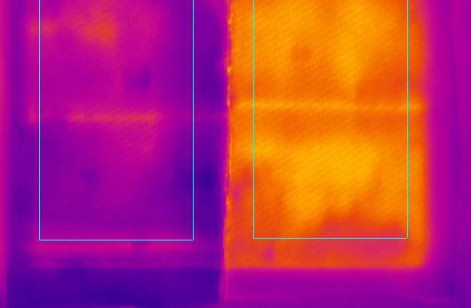 Thermographic test Samples on a hot plate (40 C).
