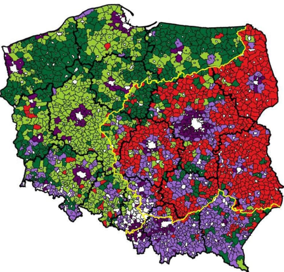 Rural areas in terms of socio-economic structure - 2011 This diversification is also the result of partitioning of particular regions of Poland in the period of annexation Type 1 the limit