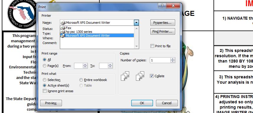 Writer, Microsoft XPS Office Document Writer, Adobe PDF, or another default software to print the information to document (Figure 34). Figure 34 - Introduction Page worksheet.