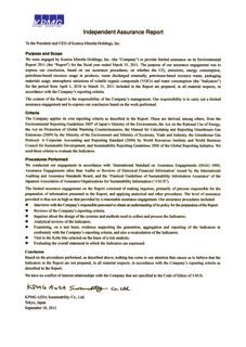 External Assurance Konica Minolta Environmental Report 211 52 Konica Minolta engaged KPMG AZSA Sustainability Co., Ltd.