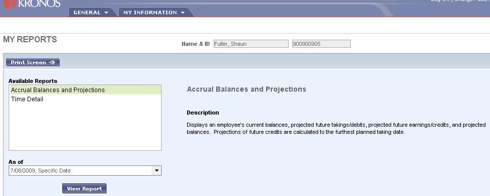 Viewing the Accrual Balances and Projections Report 4.