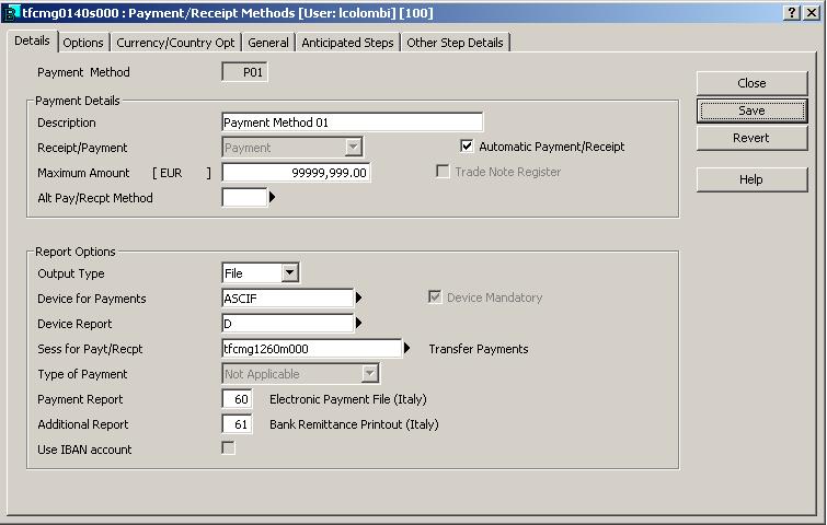 2.8.6 Master data setup In the Payment Method field, the following new report
