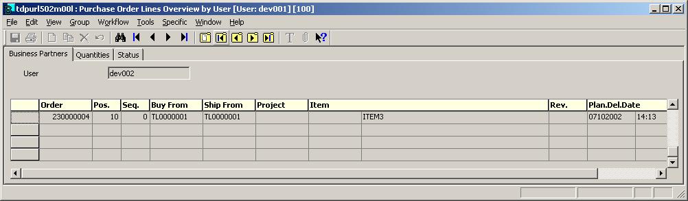 This session shows the following details: Figure 2-58 Purchase Order Lines Overview by User