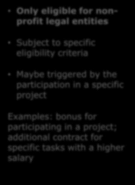 participation in a specific project Examples: bonus for