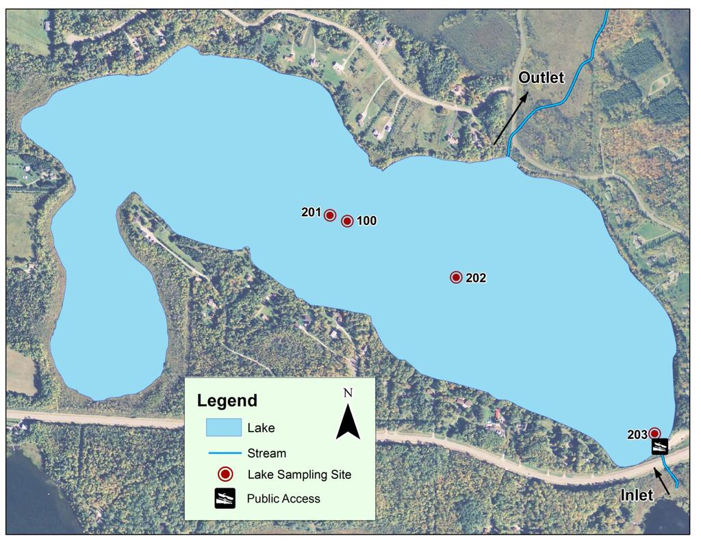 Lake Map Figure 1. Map of Loon Lake with 21 aerial imagery and illustrations of sample site locations, inlets and outlets, and public access points. Table 3.