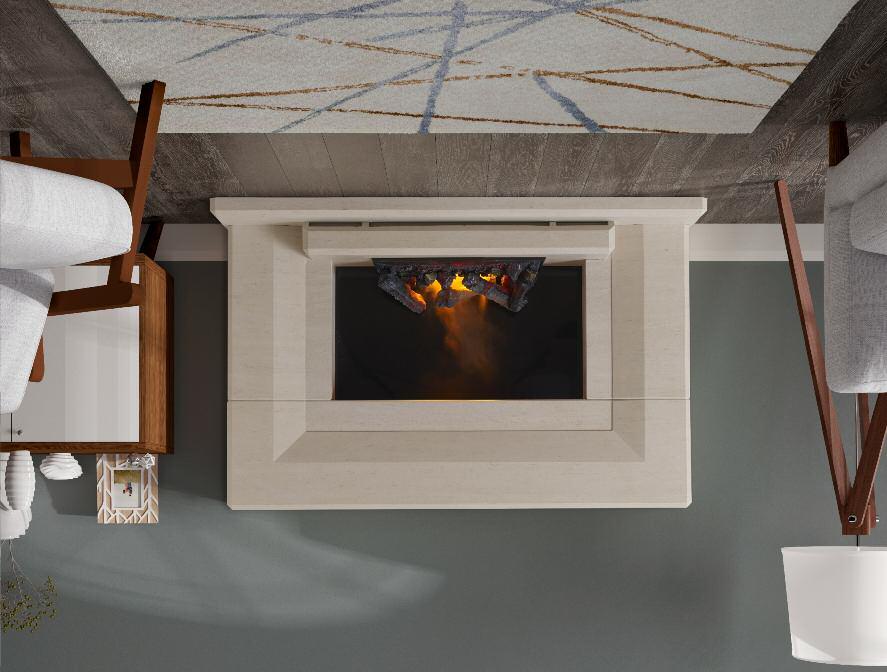 Infinity Electric Edgemond Suite Fits on a flat wall. Limestone surround with black granite chamber to reflect the flame effect.