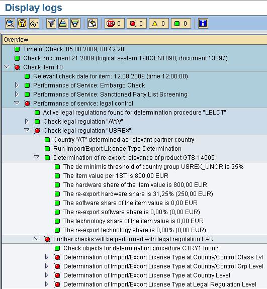 1.4 Check Logs for the blocked sales order in SAP GTS system Check logs similarly to the previous example, this time the