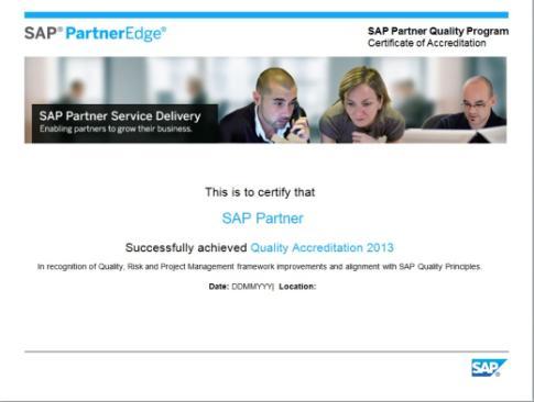 SAP Partner Quality Program A program of quality enablement services and tools available to Partner Edge Partners designed to help partners build up a robust risk and quality management frameworks,