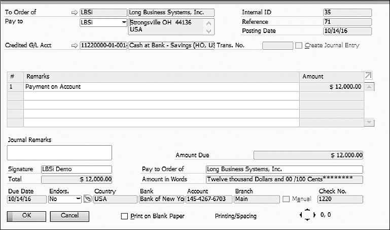 Outgoing Payments 8.3 8.3.2 Checks for Payment The Checks for Payment screen is used to define or review the checks that you need to pay.